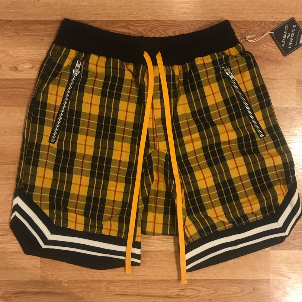Civil Regime Drop Crotch Yellow Plaid shorts